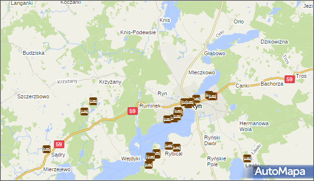 mapa Ryn powiat giżycki, Ryn powiat giżycki na mapie Targeo