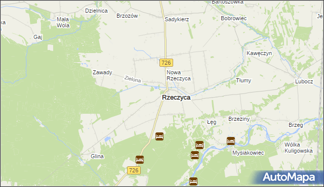 mapa Rzeczyca powiat tomaszowski, Rzeczyca powiat tomaszowski na mapie Targeo