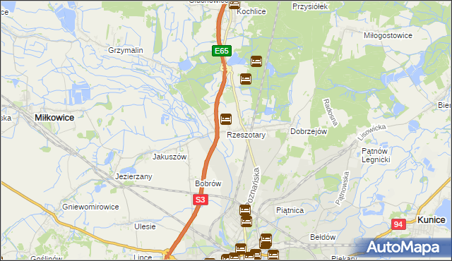 mapa Rzeszotary gmina Miłkowice, Rzeszotary gmina Miłkowice na mapie Targeo