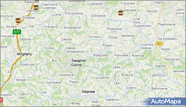 mapa Rzeszotary gmina Świątniki Górne, Rzeszotary gmina Świątniki Górne na mapie Targeo