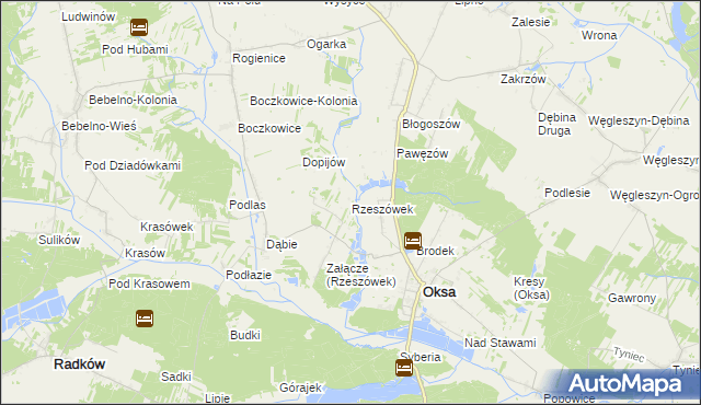 mapa Rzeszówek gmina Oksa, Rzeszówek gmina Oksa na mapie Targeo