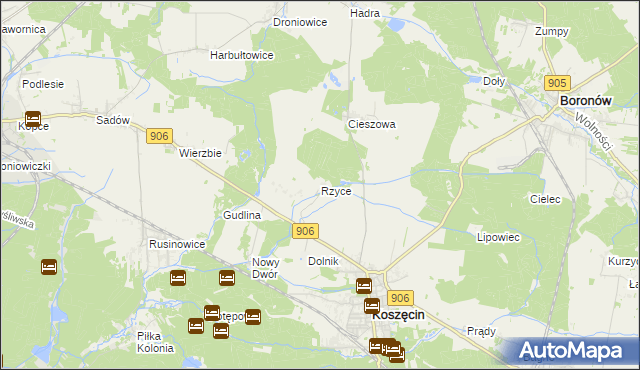 mapa Rzyce, Rzyce na mapie Targeo