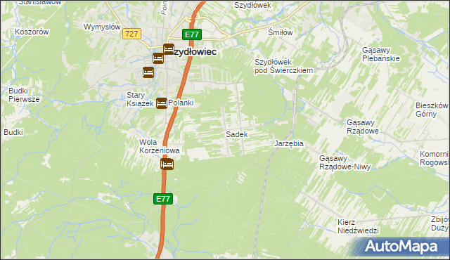 mapa Sadek gmina Szydłowiec, Sadek gmina Szydłowiec na mapie Targeo