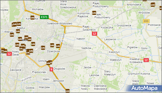 mapa Sadków gmina Jedlnia-Letnisko, Sadków gmina Jedlnia-Letnisko na mapie Targeo