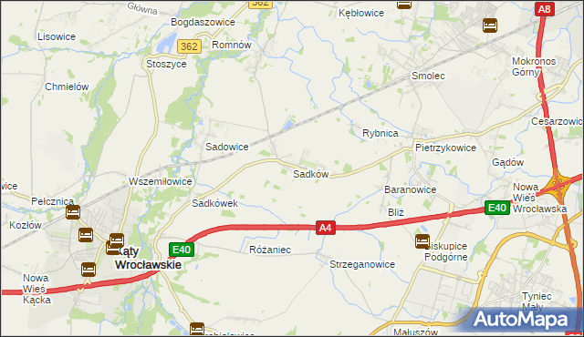 mapa Sadków gmina Kąty Wrocławskie, Sadków gmina Kąty Wrocławskie na mapie Targeo