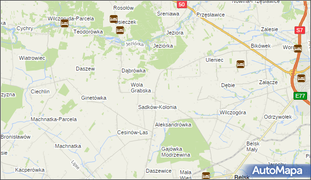 mapa Sadków Szlachecki gmina Belsk Duży, Sadków Szlachecki gmina Belsk Duży na mapie Targeo