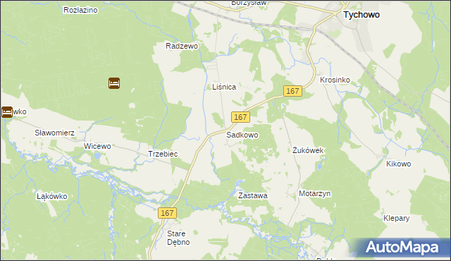 mapa Sadkowo gmina Tychowo, Sadkowo gmina Tychowo na mapie Targeo
