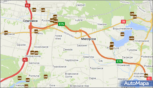 mapa Sadowie gmina Mierzęcice, Sadowie gmina Mierzęcice na mapie Targeo