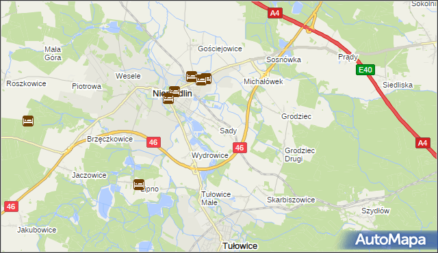 mapa Sady gmina Niemodlin, Sady gmina Niemodlin na mapie Targeo