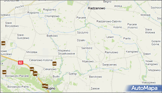 mapa Sambórz gmina Słupno, Sambórz gmina Słupno na mapie Targeo