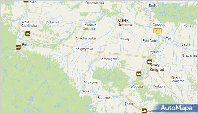 mapa Samoklęski gmina Osiek Jasielski, Samoklęski gmina Osiek Jasielski na mapie Targeo