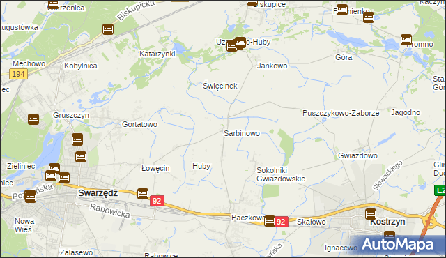 mapa Sarbinowo gmina Swarzędz, Sarbinowo gmina Swarzędz na mapie Targeo