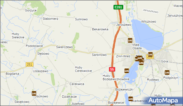 mapa Sarbinowo gmina Żnin, Sarbinowo gmina Żnin na mapie Targeo