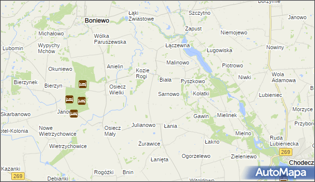mapa Sarnowo gmina Boniewo, Sarnowo gmina Boniewo na mapie Targeo