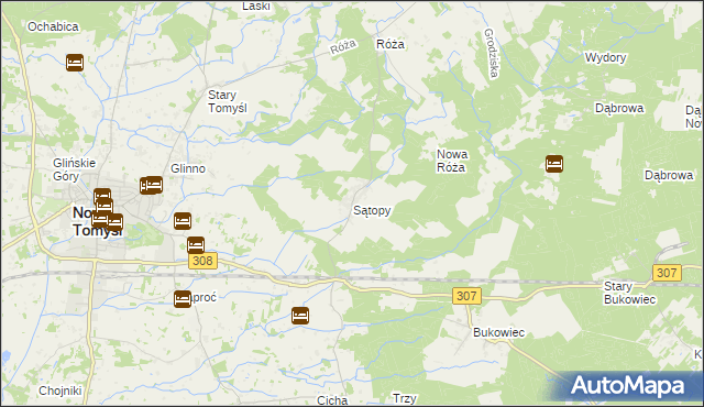 mapa Sątopy gmina Nowy Tomyśl, Sątopy gmina Nowy Tomyśl na mapie Targeo