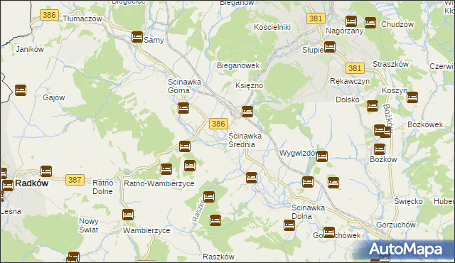 mapa Ścinawka Średnia, Ścinawka Średnia na mapie Targeo