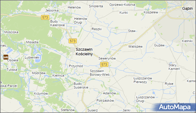 mapa Sewerynów gmina Szczawin Kościelny, Sewerynów gmina Szczawin Kościelny na mapie Targeo