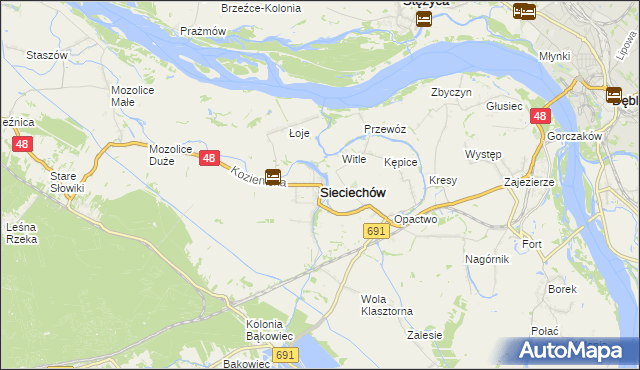 mapa Sieciechów powiat kozienicki, Sieciechów powiat kozienicki na mapie Targeo