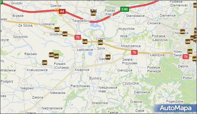 mapa Siedlec gmina Bochnia, Siedlec gmina Bochnia na mapie Targeo