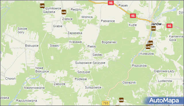 mapa Siedlec gmina Janów, Siedlec gmina Janów na mapie Targeo