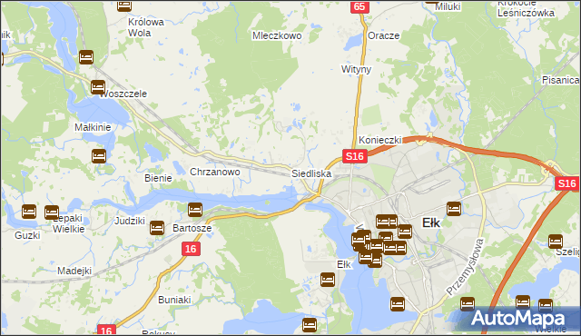mapa Siedliska gmina Ełk, Siedliska gmina Ełk na mapie Targeo