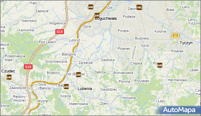 mapa Siedliska gmina Lubenia, Siedliska gmina Lubenia na mapie Targeo