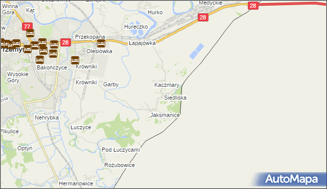 mapa Siedliska gmina Medyka, Siedliska gmina Medyka na mapie Targeo