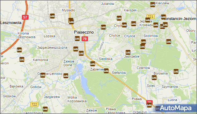 mapa Siedliska gmina Piaseczno, Siedliska gmina Piaseczno na mapie Targeo