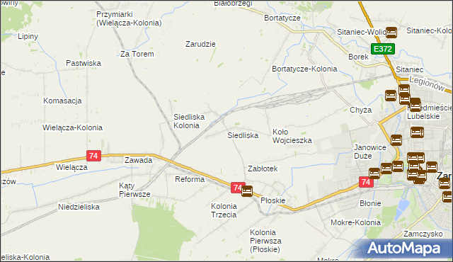 mapa Siedliska gmina Zamość, Siedliska gmina Zamość na mapie Targeo