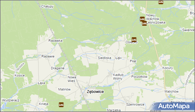 mapa Siedliska gmina Zębowice, Siedliska gmina Zębowice na mapie Targeo