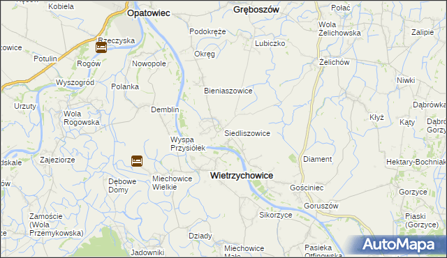 mapa Siedliszowice gmina Żabno, Siedliszowice gmina Żabno na mapie Targeo