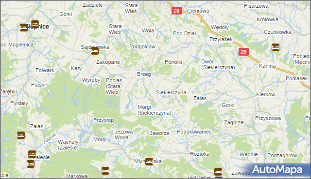 mapa Siekierczyna gmina Limanowa, Siekierczyna gmina Limanowa na mapie Targeo