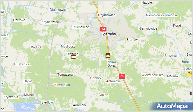 mapa Sielec gmina Żarnów, Sielec gmina Żarnów na mapie Targeo