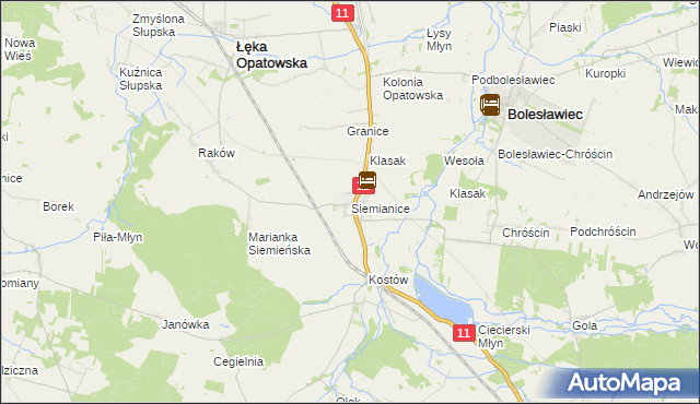 mapa Siemianice gmina Łęka Opatowska, Siemianice gmina Łęka Opatowska na mapie Targeo