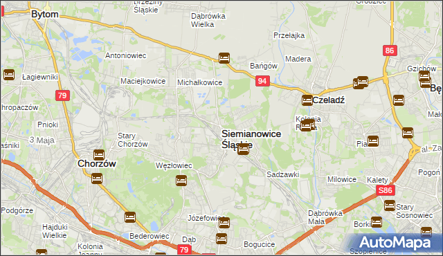 mapa Siemianowice Śląskie, Siemianowice Śląskie na mapie Targeo