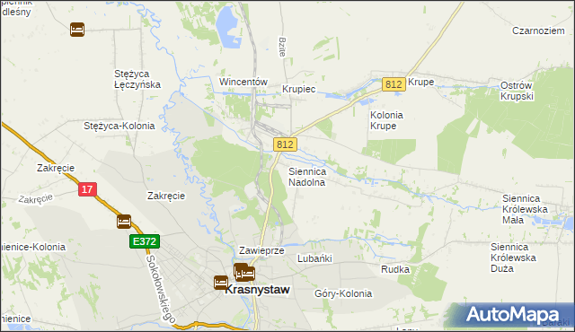 mapa Siennica Nadolna gmina Krasnystaw, Siennica Nadolna gmina Krasnystaw na mapie Targeo