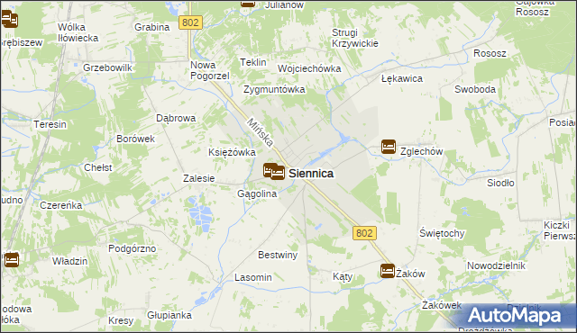 mapa Siennica powiat miński, Siennica powiat miński na mapie Targeo