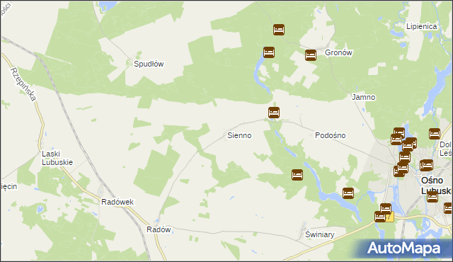 mapa Sienno gmina Ośno Lubuskie, Sienno gmina Ośno Lubuskie na mapie Targeo