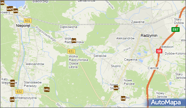 mapa Sieraków gmina Radzymin, Sieraków gmina Radzymin na mapie Targeo