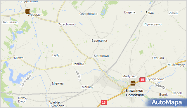 mapa Sierakowo gmina Kowalewo Pomorskie, Sierakowo gmina Kowalewo Pomorskie na mapie Targeo
