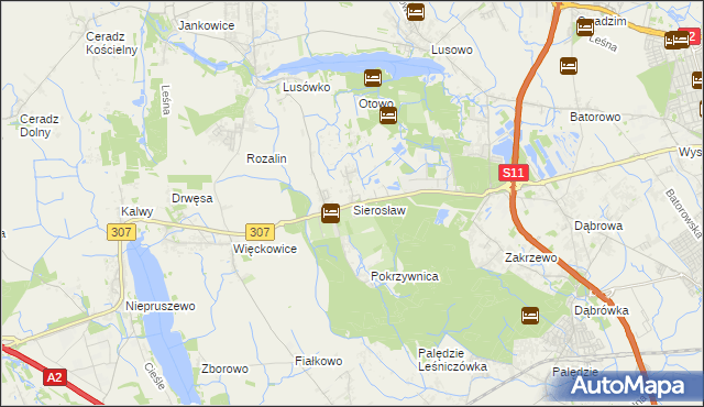 mapa Sierosław gmina Tarnowo Podgórne, Sierosław gmina Tarnowo Podgórne na mapie Targeo