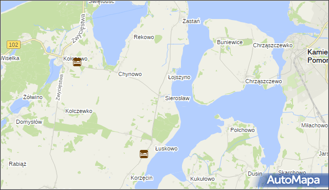 mapa Sierosław gmina Wolin, Sierosław gmina Wolin na mapie Targeo