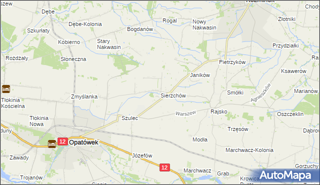 mapa Sierzchów gmina Opatówek, Sierzchów gmina Opatówek na mapie Targeo