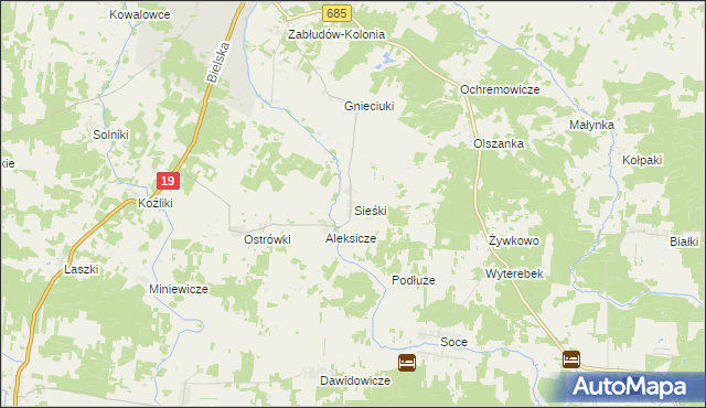 mapa Sieśki gmina Zabłudów, Sieśki gmina Zabłudów na mapie Targeo
