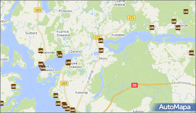 mapa Sikory gmina Czaplinek, Sikory gmina Czaplinek na mapie Targeo