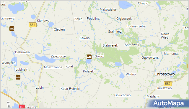 mapa Sikórz gmina Chrostkowo, Sikórz gmina Chrostkowo na mapie Targeo