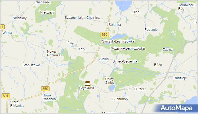 mapa Siniec gmina Srokowo, Siniec gmina Srokowo na mapie Targeo