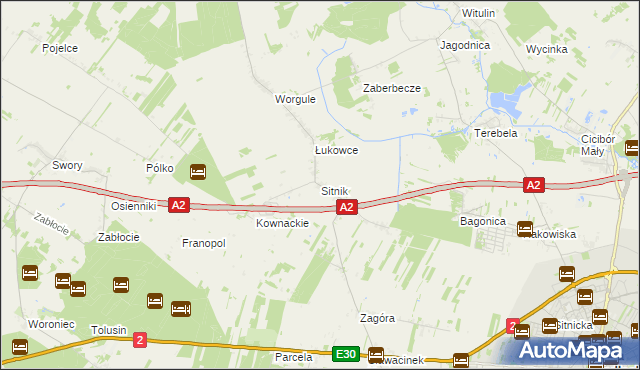 mapa Sitnik gmina Biała Podlaska, Sitnik gmina Biała Podlaska na mapie Targeo