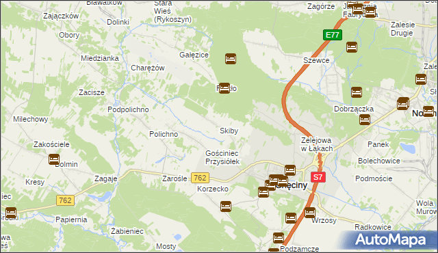 mapa Skiby gmina Chęciny, Skiby gmina Chęciny na mapie Targeo