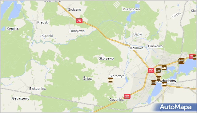 mapa Skórzewo gmina Człuchów, Skórzewo gmina Człuchów na mapie Targeo